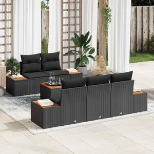 Kerti Kanapé Szett tárolóval 6 pcs Fekete Poli rattan