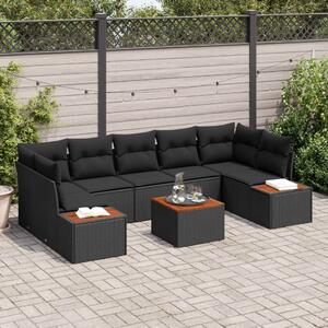 Kerti Kanapé Szett párnával tárolóval 8 pcs Fekete Poli rattan