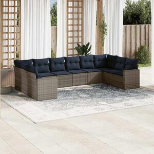 10 részes szürke polyrattan kerti ülőgarnitúra párnával