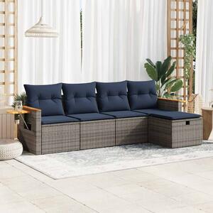 5 részes szürke polyrattan kerti ülőgarnitúra párnákkal