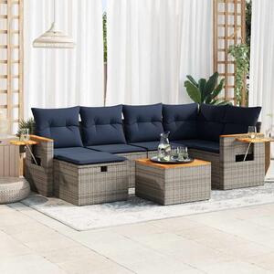 7 részes szürke polyrattan kerti ülőgarnitúra párnákkal