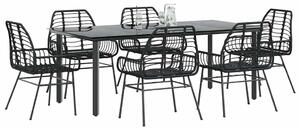 7 részes fekete polyrattan üveg kerti étkezőgarnitúra