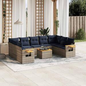 10 részes szürke polyrattan kerti ülőgarnitúra párnával