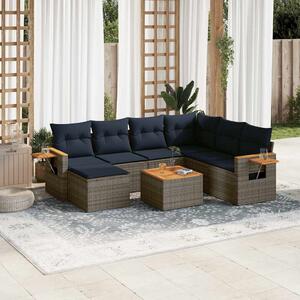 8 részes szürke polyrattan kerti ülőgarnitúra párnával