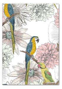 Üvegkép Papagájok és virágok