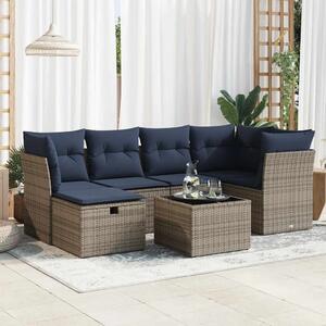 7 részes szürke polyrattan kerti ülőgarnitúra párnákkal
