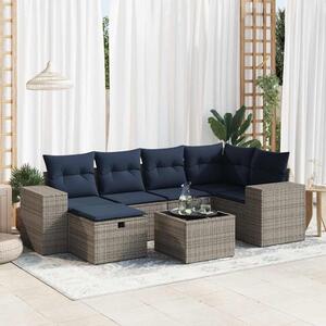 7 részes szürke polyrattan kerti ülőgarnitúra párnákkal