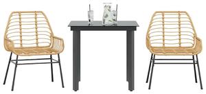 3 észes barna polyrattan üveg kerti étkezőgarnitúra