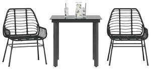 3 részes fekete polyrattan üveg kerti étkezőgarnitúra