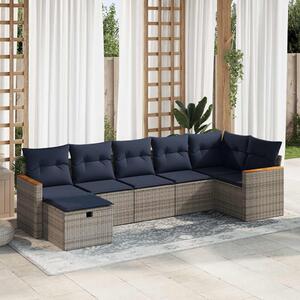 7 részes szürke polyrattan kerti ülőgarnitúra párnákkal