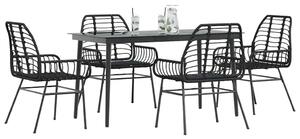 5 részes fekete polyrattan üveg kerti étkezőgarnitúra