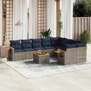 10 részes szürke polyrattan kerti ülőgarnitúra párnával