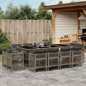13 részes szürke polyrattan kerti ülőgarnitúra párnákkal