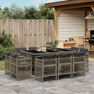 11 részes szürke polyrattan kerti ülőgarnitúra párnákkal