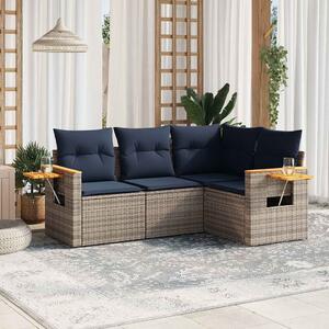 4 részes szürke polyrattan kerti ülőgarnitúra párnával
