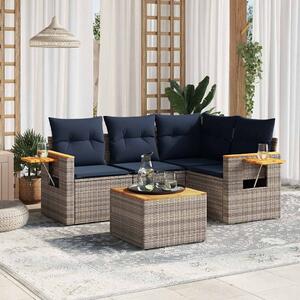 5 részes szürke polyrattan kerti ülőgarnitúra párnával