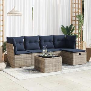 6 részes szürke polyrattan kerti ülőgarnitúra párnákkal