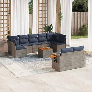 10 részes szürke polyrattan kerti ülőgarnitúra párnával