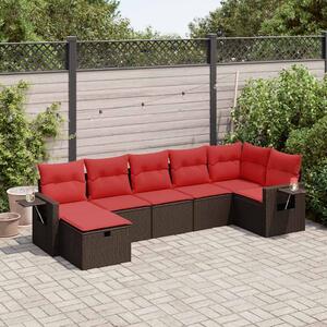 7 részes barna polyrattan kerti ülőgarnitúra párnákkal