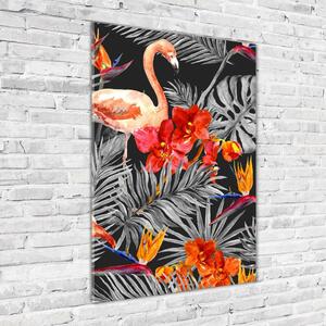 Üvegkép Flamingók és virágok