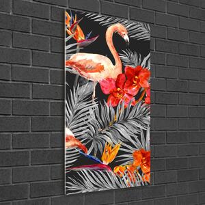 Üvegkép Flamingók és virágok