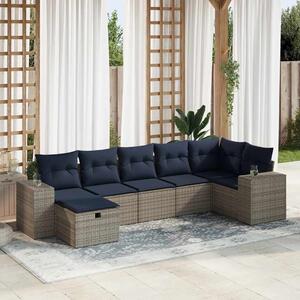 7 részes szürke polyrattan kerti ülőgarnitúra párnákkal