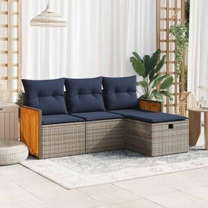 4 részes szürke polyrattan kerti ülőgarnitúra párnákkal