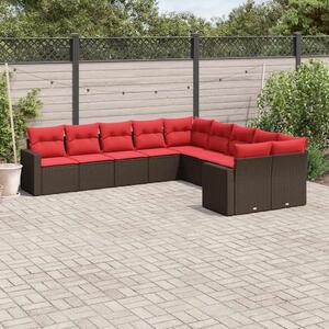 10 részes barna polyrattan kerti ülőgarnitúra párnákkal