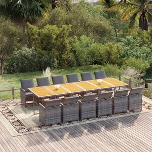 13 részes szürke polyrattan kerti étkezőgarnitúra párnákkal