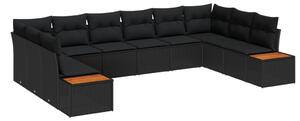 Kerti Kanapé Szett párnával 10 pcs Fekete Poli rattan