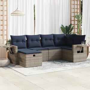 6 részes szürke polyrattan kerti ülőgarnitúra párnákkal