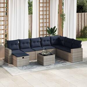 9 részes szürke polyrattan kerti ülőgarnitúra párnákkal