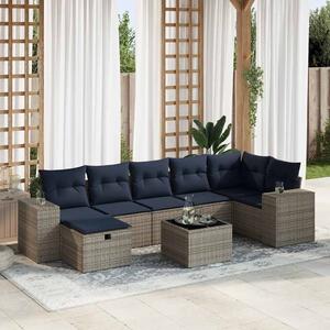 8 részes szürke polyrattan kerti ülőgarnitúra párnákkal