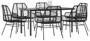 7 részes fekete polyrattan üveg kerti étkezőgarnitúra