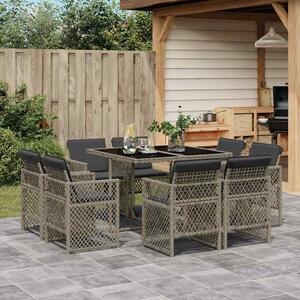 9 részes szürke polyrattan kerti étkezőgarnitúra párnával