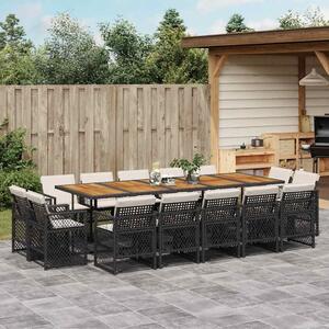 15 részes fekete polyrattan kerti étkezőgarnitúra párnákkal