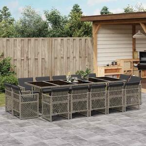 15 részes szürke polyrattan kerti étkezőgarnitúra párnákkal