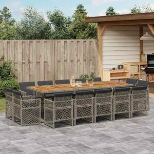15 részes szürke polyrattan kerti étkezőgarnitúra párnákkal