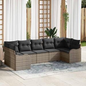 Kerti Kanapé Szett tárolóval 7 pcs Szürke Poli rattan
