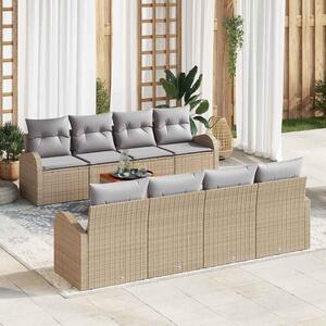 Kerti Kanapé Szett 9 pcs Beige és Világosszürke polirattan