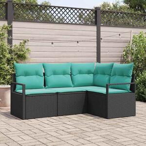 Kanapé Szett 4 pcs Fekete polirattan