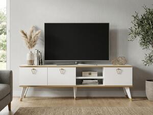 TV állvány CAROL 160 cm, fehér/arany