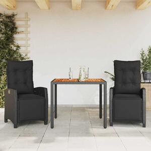 3 részes fekete polyrattan kerti étkezőgarnitúra párnákkal