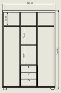 Claudia 3 ajtós 3 fiókos szekrény ( minden ajtó tükrös)