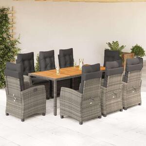 Polyrattan Kerti Étkezőgarnitúra - 9 részes - Szürke