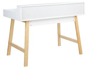Kétfiókos fehér és világos fa íróasztal BARIE