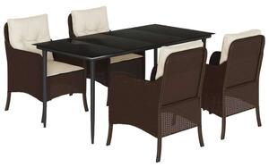 VidaXL 5 részes barna polyrattan kerti étkezőgarnitúra párnákkal