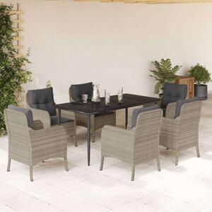 VidaXL 7 részes világosszürke polyrattan kerti étkezőszett párnával