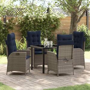 VidaXL Kert étkező szett párnával 5 pcs Szürke és fekete Rattan