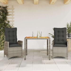 Polyrattan Kerti Étkezőgarnitúra - 3 részes - Szürke